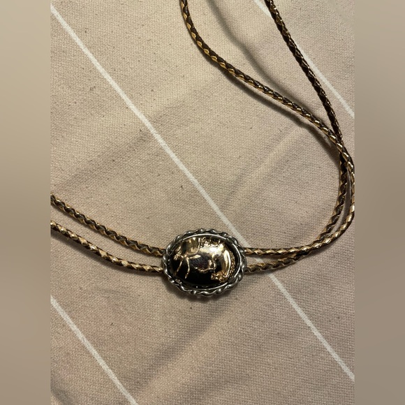 Vintage rearing horse goldtone lariat neckwear necklace for western wear - Picture 2 of 6